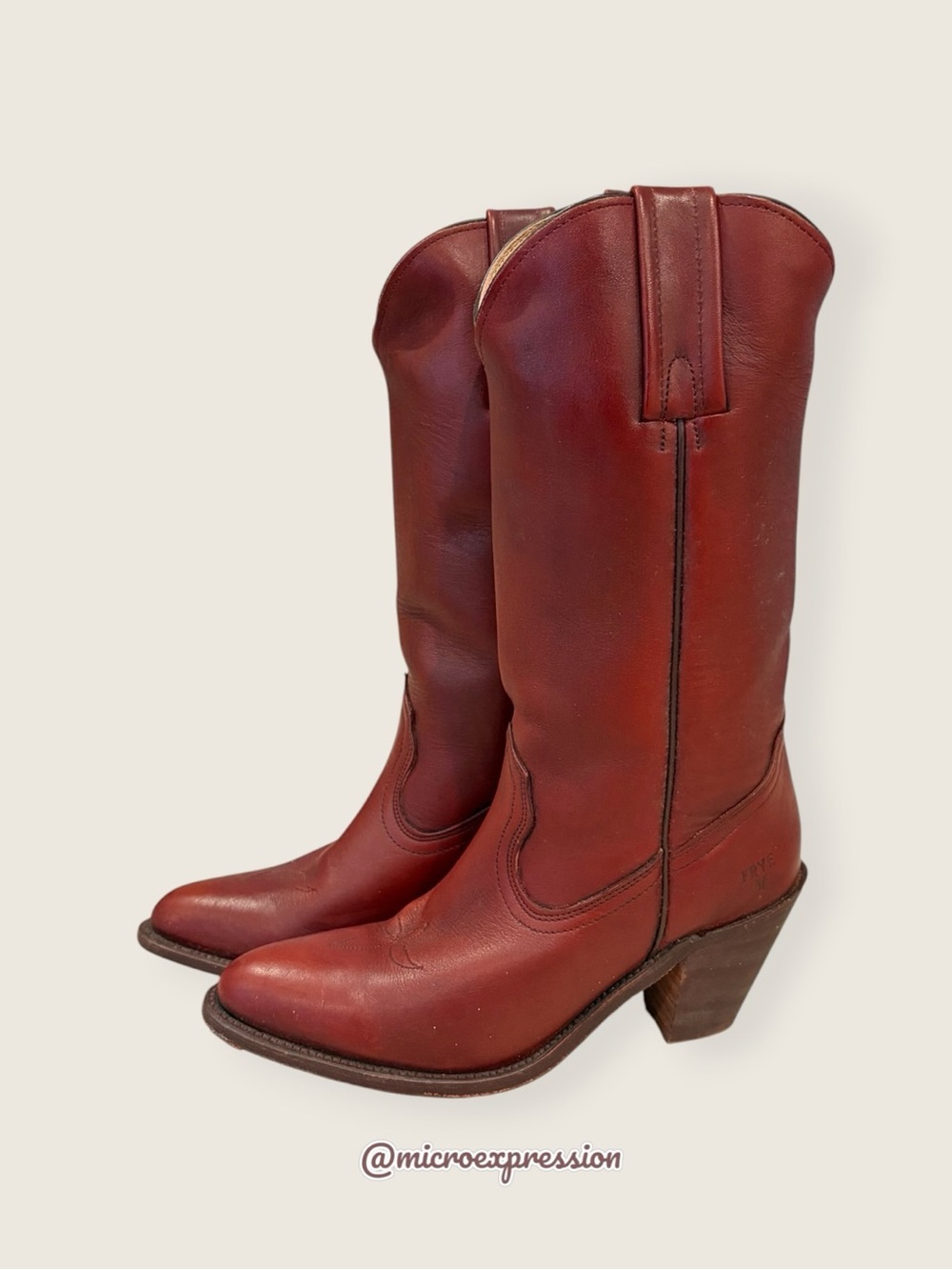 1970s VINTAGE Frye Leather Pull On Oxblood Red Burgundy Cottagecore Cowboy Boot - Picture 4 of 10